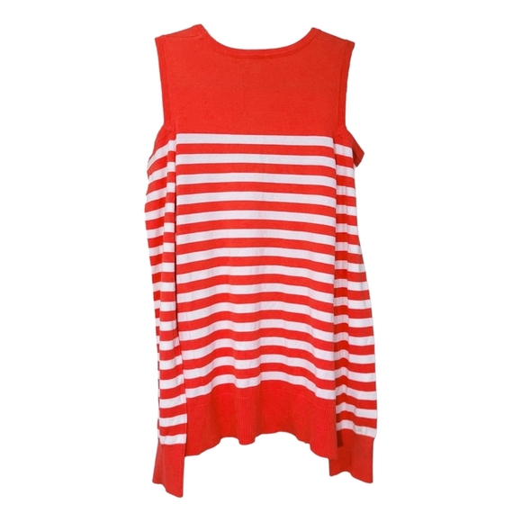 Jamison Evereve NWT Blood Orange White Striped Cold Shoulder Sweater Size Large - Picture 5 of 10
